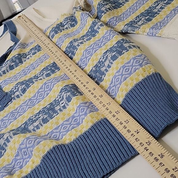 NEW XL FREE PEOPLE BLUE YELLOW CREAM NORDIC BUTTON SWEATER Apres Ski NWT - Picture 3 of 14